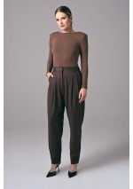 Brązowe eleganckie spodnie damskie do pracy Power Barrel | Aleks Kaeber