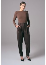 Brązowe eleganckie spodnie damskie do pracy Power Barrel | Aleks Kaeber