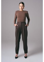 Brązowe eleganckie spodnie damskie do pracy Power Barrel | Aleks Kaeber