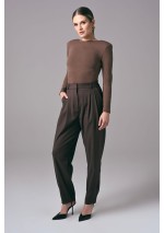 Brązowe eleganckie spodnie damskie do pracy Power Barrel | Aleks Kaeber