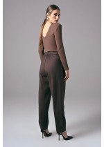 Brązowe eleganckie spodnie damskie do pracy Power Barrel | Aleks Kaeber