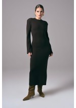 Brązowa elegancka sukienka damska midi do pracy Power Line | Aleks Kaeber