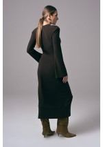 Brązowa elegancka sukienka damska midi do pracy Power Line | Aleks Kaeber