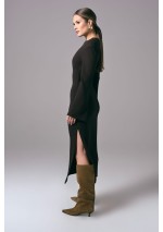 Brązowa elegancka sukienka damska midi do pracy Power Line | Aleks Kaeber