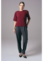 Bordowy elegancki t-shirt damski oversize do pracy Power Shoulder | Aleks Kaeber