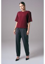 Bordowy elegancki t-shirt damski oversize do pracy Power Shoulder | Aleks Kaeber