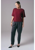Bordowy elegancki t-shirt damski oversize do pracy Power Shoulder | Aleks Kaeber