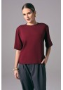 Bordowy elegancki t-shirt damski oversize do pracy Power Shoulder | Aleks Kaeber