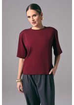 Bordowy elegancki t-shirt damski oversize do pracy Power Shoulder | Aleks Kaeber