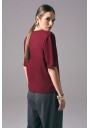 Bordowy elegancki t-shirt damski oversize do pracy Power Shoulder | Aleks Kaeber