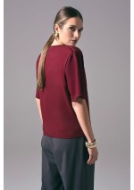 Bordowy elegancki t-shirt damski oversize do pracy Power Shoulder | Aleks Kaeber