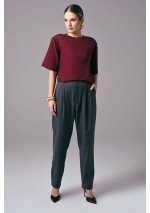 Bordowy elegancki t-shirt damski oversize do pracy Power Shoulder | Aleks Kaeber