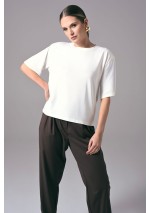Ecru elegancki t-shirt damski oversize do pracy Power Shoulder | Aleks Kaeber