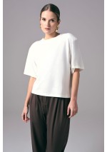 Ecru elegancki t-shirt damski oversize do pracy Power Shoulder | Aleks Kaeber