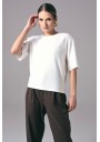 Ecru elegancki t-shirt damski oversize do pracy Power Shoulder | Aleks Kaeber