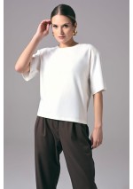 Ecru elegancki t-shirt damski oversize do pracy Power Shoulder | Aleks Kaeber