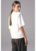 Ecru elegancki t-shirt damski oversize do pracy Power Shoulder | Aleks Kaeber