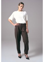 Ecru elegancki t-shirt damski oversize do pracy Power Shoulder | Aleks Kaeber