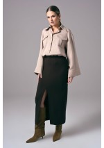 Brązowa elegancka spódnica damska midi do pracy Power Ease | Aleks Kaeber