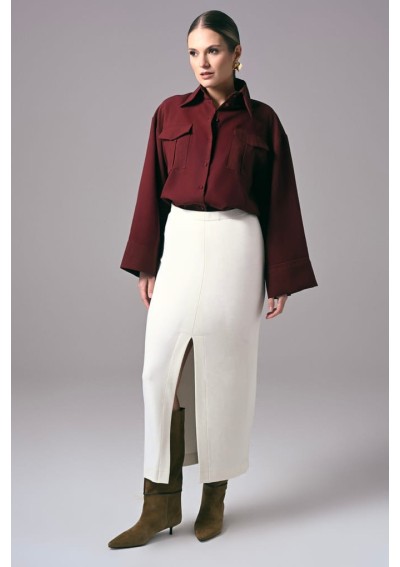 Ecru elegancka spódnica damska midi do pracy Power Ease | Aleks Kaeber