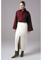 Ecru elegancka spódnica damska midi do pracy Power Ease | Aleks Kaeber