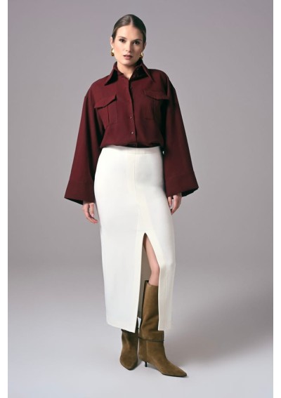 Ecru elegancka spódnica damska midi do pracy Power Ease | Aleks Kaeber