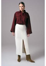 Ecru elegancka spódnica damska midi do pracy Power Ease | Aleks Kaeber