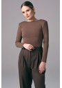 Ciemnobeżowe eleganckie body damskie z długim rękawem Power Back | Aleks Kaeber