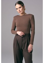 Ciemnobeżowe eleganckie body damskie z długim rękawem Power Back | Aleks Kaeber