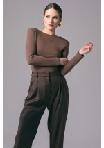 Ciemnobeżowe eleganckie body damskie z długim rękawem Power Back | Aleks Kaeber