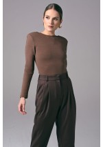 Ciemnobeżowe eleganckie body damskie z długim rękawem Power Back | Aleks Kaeber