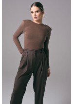 Ciemnobeżowe eleganckie body damskie z długim rękawem Power Back | Aleks Kaeber