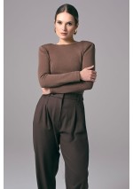 Ciemnobeżowe eleganckie body damskie z długim rękawem Power Back | Aleks Kaeber