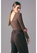 Ciemnobeżowe eleganckie body damskie z długim rękawem Power Back | Aleks Kaeber