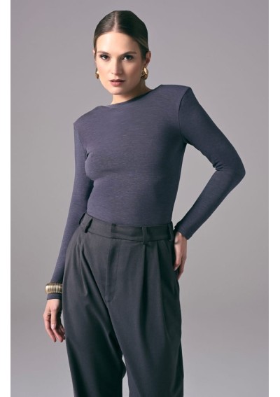 Ciemnoniebieskie eleganckie body damskie z długim rękawem Power Back | Aleks Kaeber