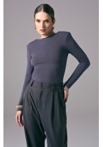 Ciemnoniebieskie eleganckie body damskie z długim rękawem Power Back | Aleks Kaeber