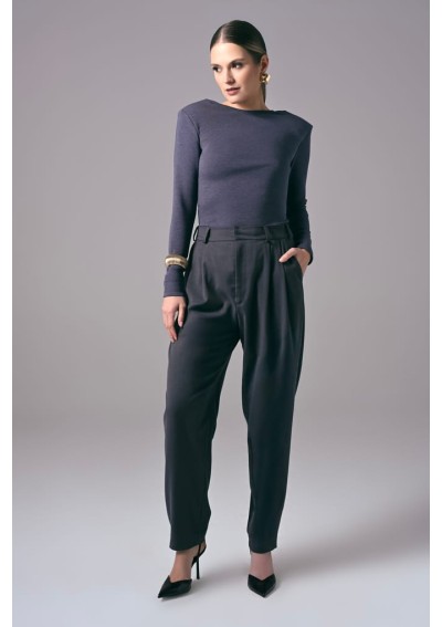 Ciemnoniebieskie eleganckie body damskie z długim rękawem Power Back | Aleks Kaeber