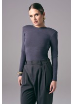 Ciemnoniebieskie eleganckie body damskie z długim rękawem Power Back | Aleks Kaeber