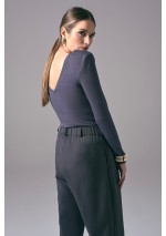 Ciemnoniebieskie eleganckie body damskie z długim rękawem Power Back | Aleks Kaeber